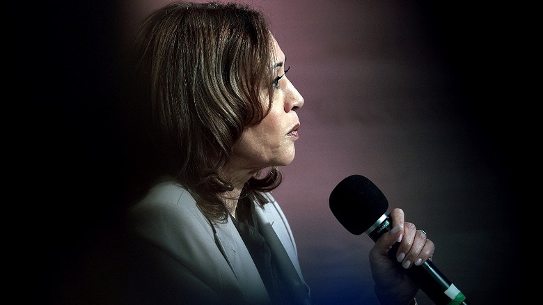 Kamala Harris with microphone