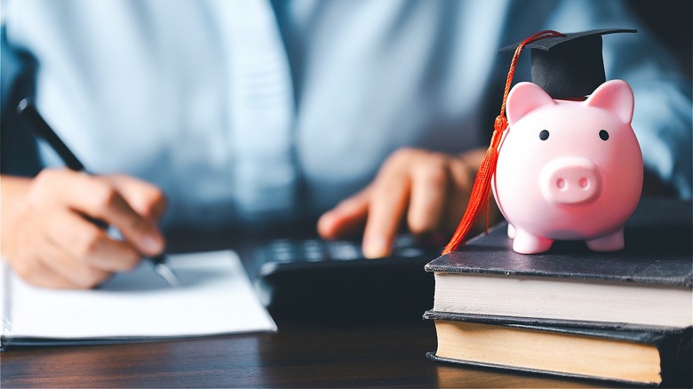 Piggy bank with graduation cap