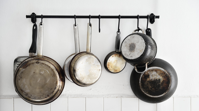 Pots and pans on a hanger