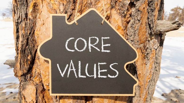 sign on tree "core values"