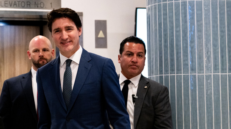 Canadian Prime Minister Justin Trudeau leaves hotel for meeting with Trump