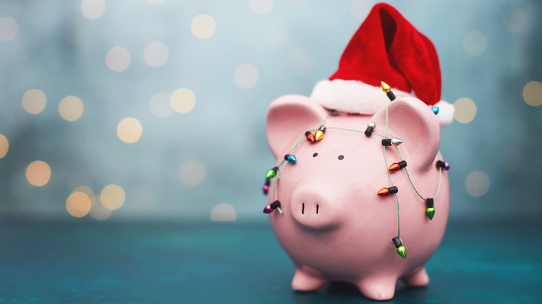 Piggy bank wearing Christmas garb