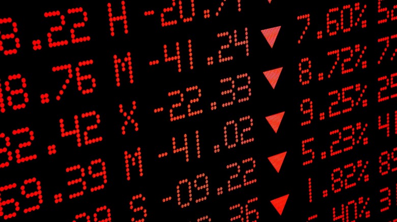 Stock market display board with declining stocks