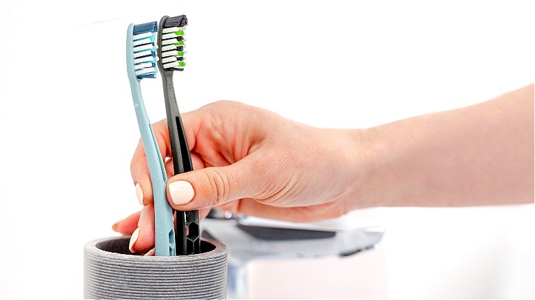 Matching toothbrushes in couple's home