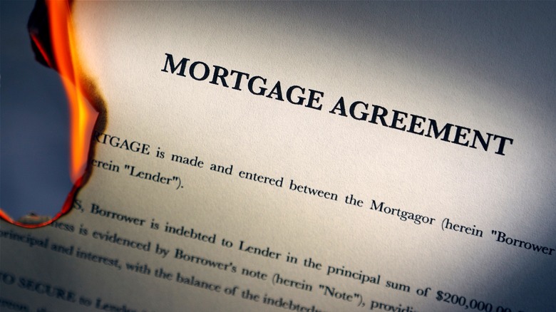 Mortgage document on fire