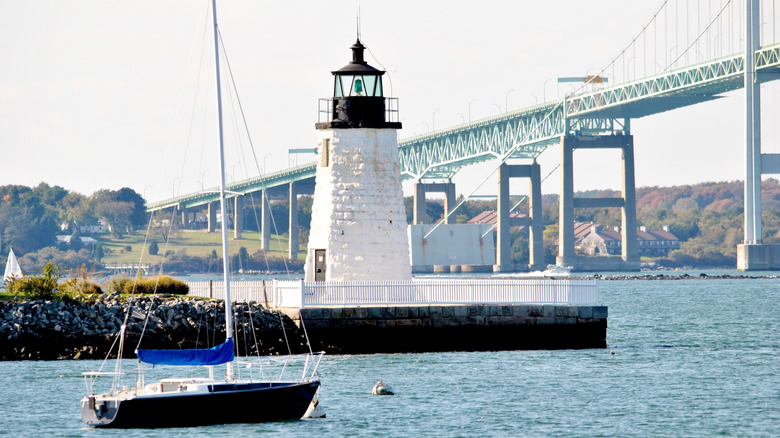 A Rhode Island bridge over a harbor