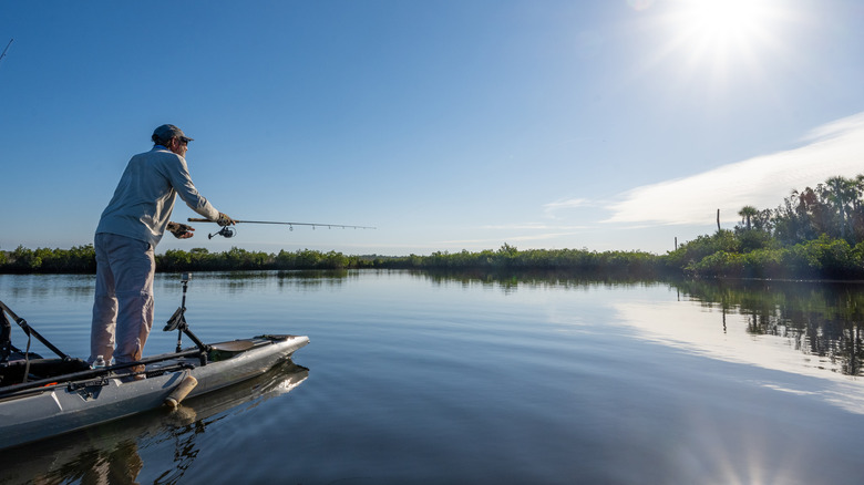 Kayaker fishing in the Gulf of Mexico near Crystal River