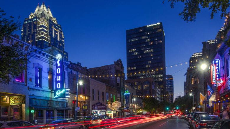 Sixth Street in Austin Texas at night