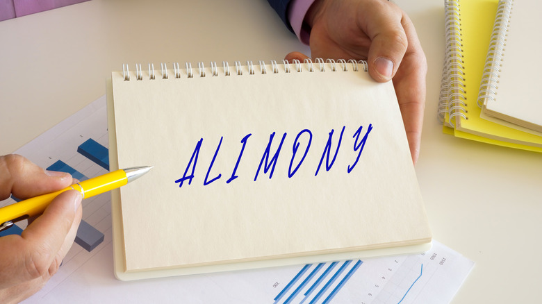 A pair of hands holding a notepad with Alimony in text