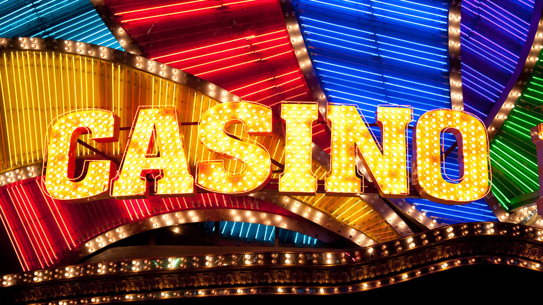 A glowing neon casino sign 