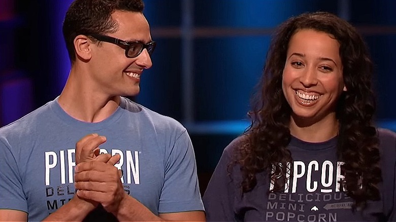 Jeff and Jennifer Martin smiling while pitching on 'Shark Tank'