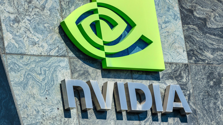 The Nvidia logo outside the Nvidia headquarters