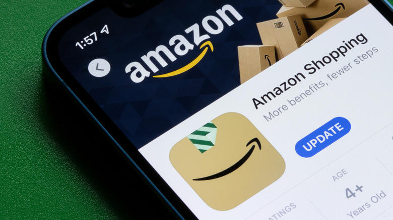 Amazon app is seen in the App Store on an iPhone.