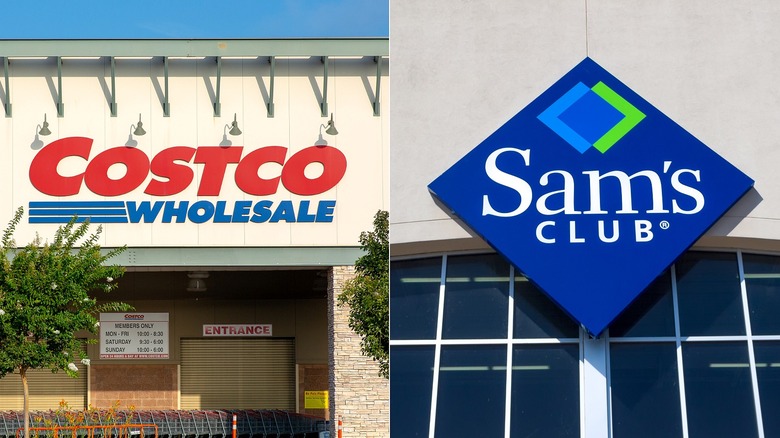 Side-by-side Costco, Sam's Club signs
