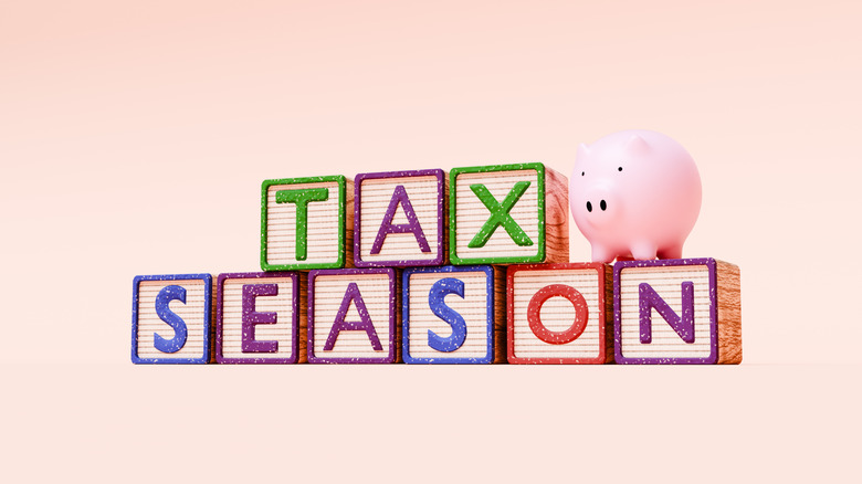 Tax season spelled out on toy blocks