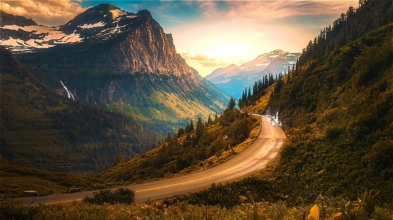 Winding road between Montana's mountains