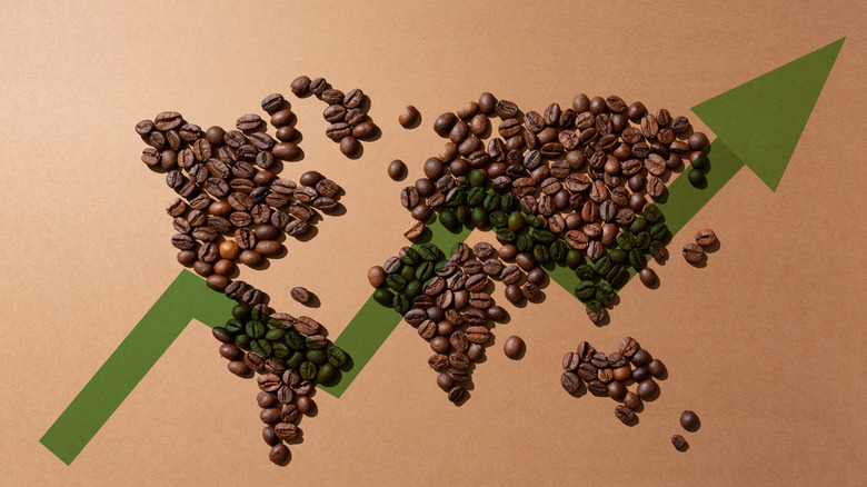 World continents drawn in coffee beans