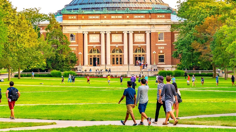 Students walking on college campus