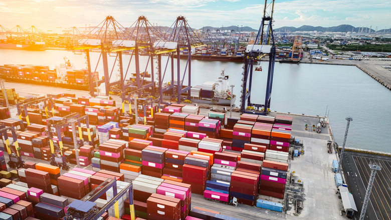 shipping containers at a port