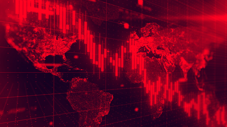 stock market downturn visualization with globe superimposed