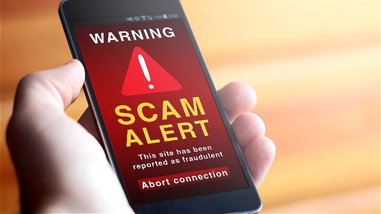 Scam alert on mobile phone