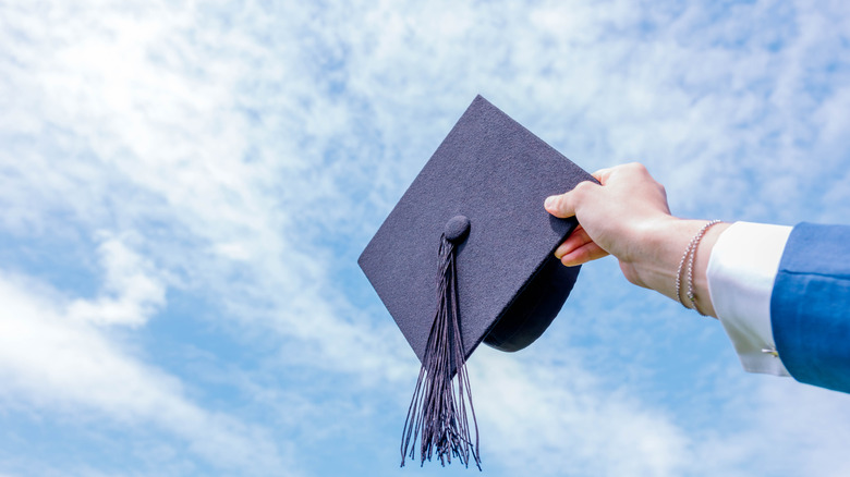 graduation cap in the air