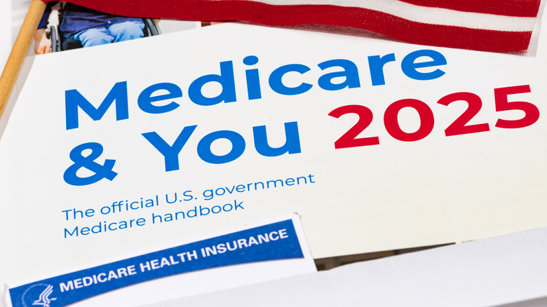 Medicare flier rests under corner of American flag