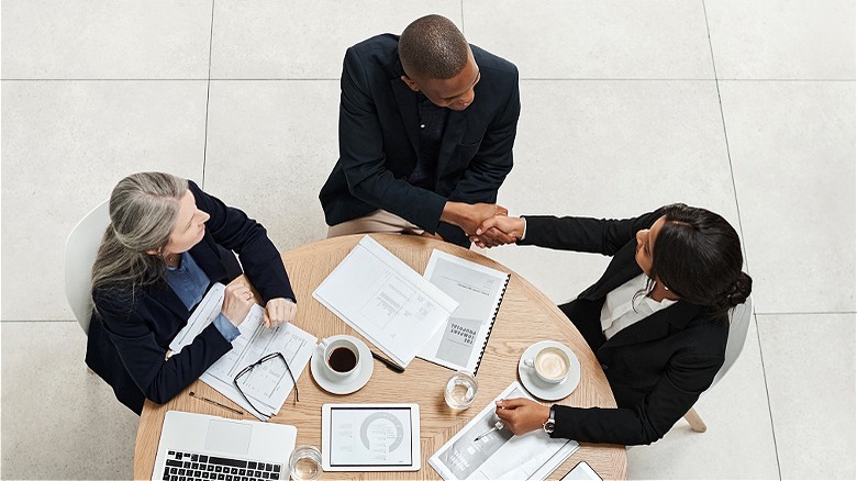 Group of financial advisers overhead