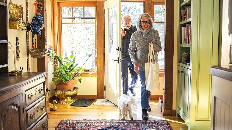 Happy retired couple hugging