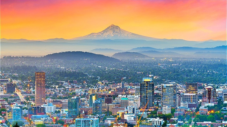 Portland Oregon with mountain background