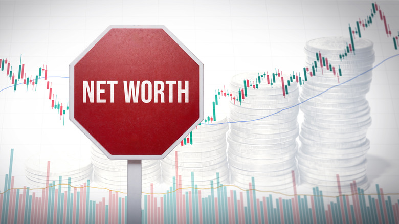 net worth sign and stock chart in background