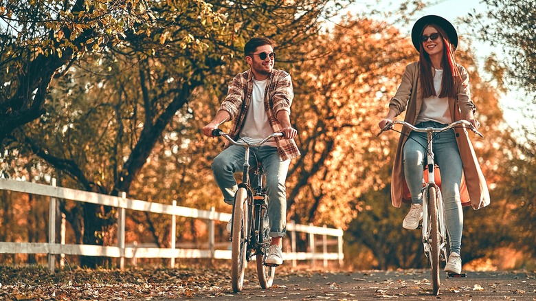 Two people on bicycle date