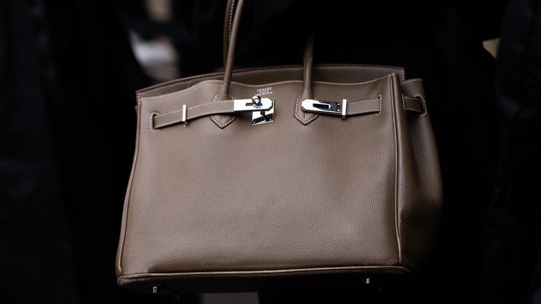 A brown leather Birkin bag