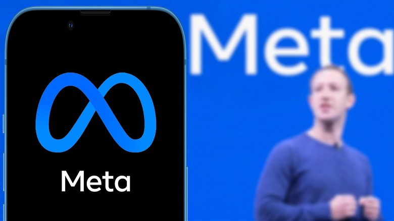 Meta logo and Mark Zuckerberg