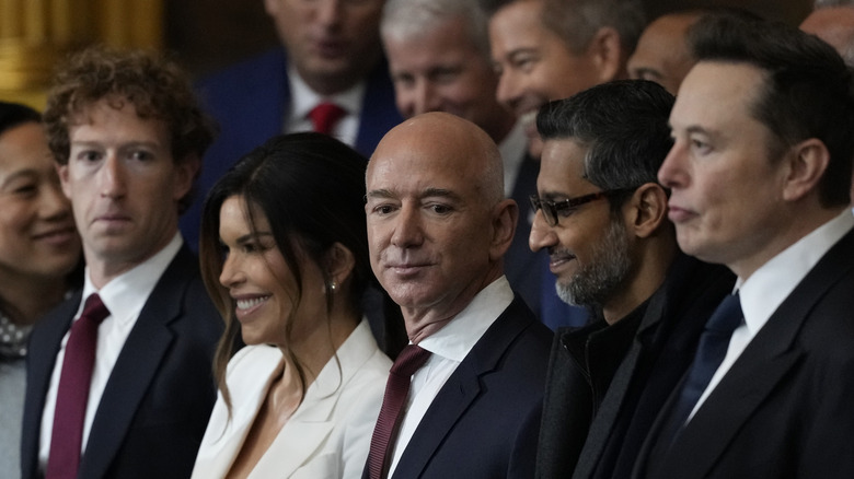 Mark Zuckerberg, Elon Musk, and Jeff Bezos with his wife at Inauguration