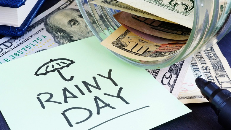 Money with "Rainy Day" note