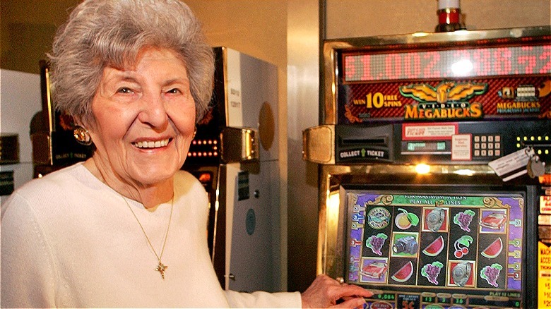 Josephine Crawford smiling, slot machine