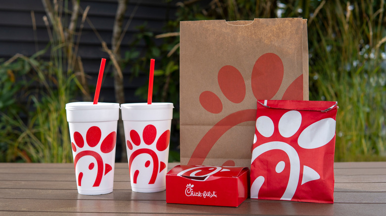 chick-fil-a food bags and cups