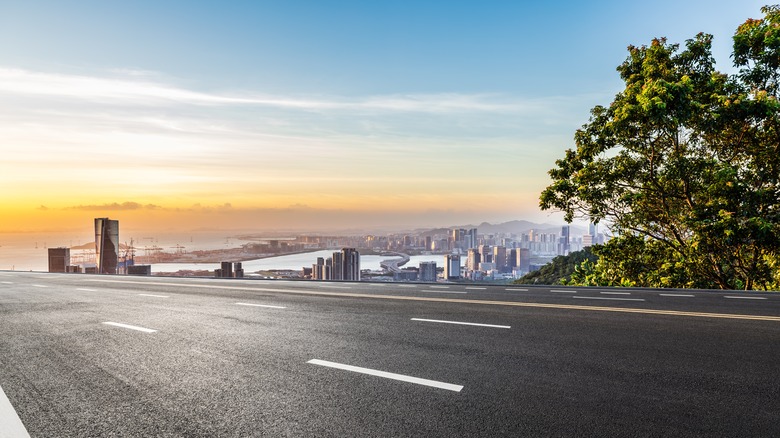 A vacant highway and sunset