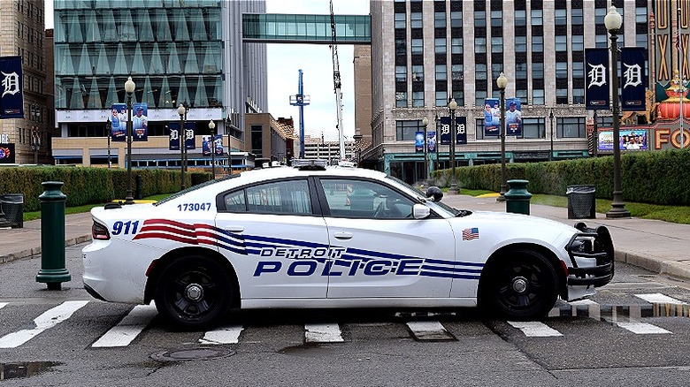 Parked Detroit police vehicle