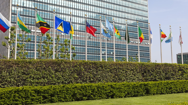 Flags fly in front of World Trade Center