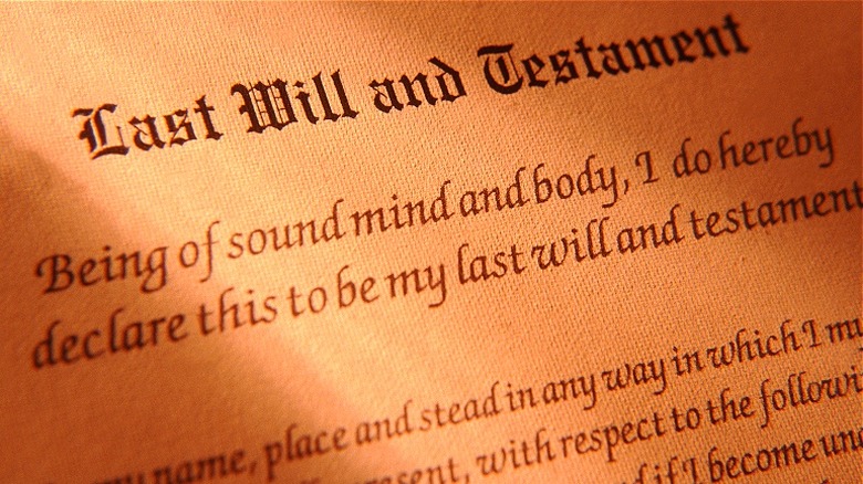 Last will and testament document