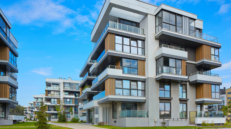 The exterior of a modern apartment building