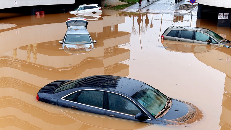 Vehicles trapped in flood water