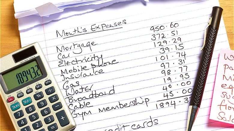 Handwritten monthly budget