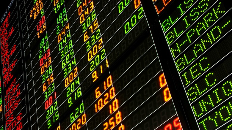 Ticker board shows stocks