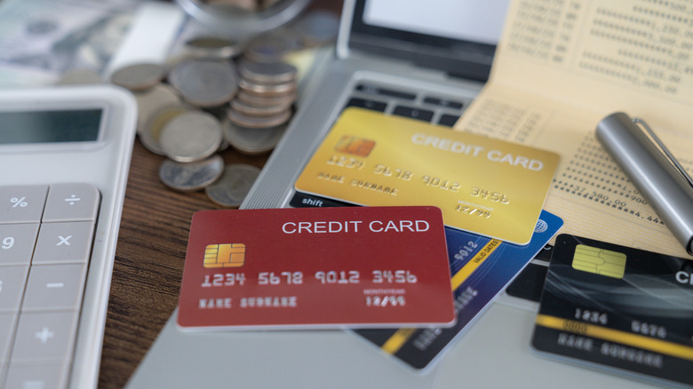 Stack of credit cards on a table