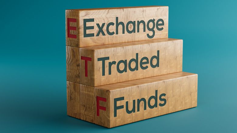 Exchange Traded Funds printed on blocks