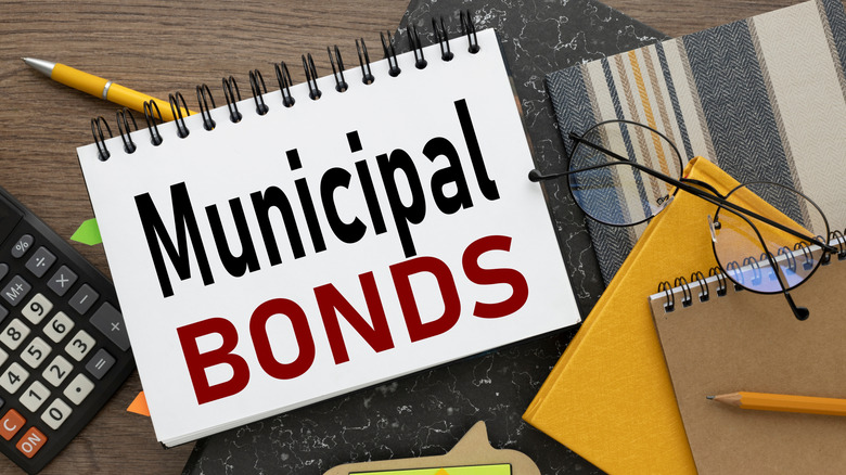 Municipal bonds printed on notepad atop table