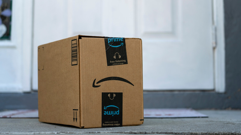 An Amazon package on a front porch